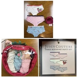 Juice Couture 3 Pack Boyshort Panty Set Girls Underwear Sz XL Strawberry Pouch